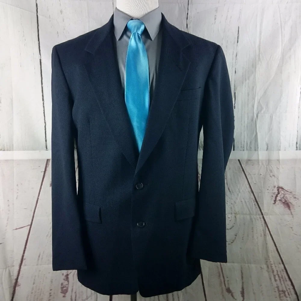 Austin Reed 43L Wool 2 Button Blue Hopsack Suit Blazer Jacket